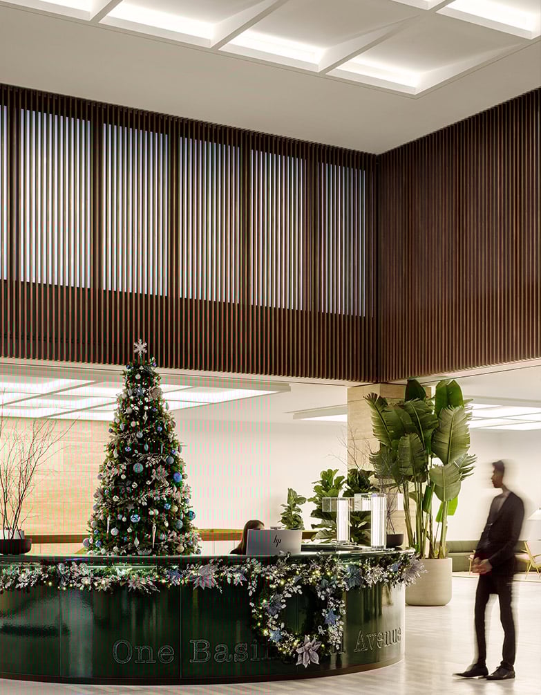 Standard Charted Reception Desk with Christmas Treeat One Basinghall Rd London