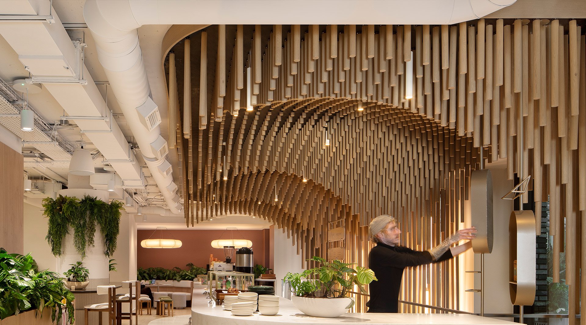 Sculptform Click-on Pixelated Ceiling Mayvn Cafe London 