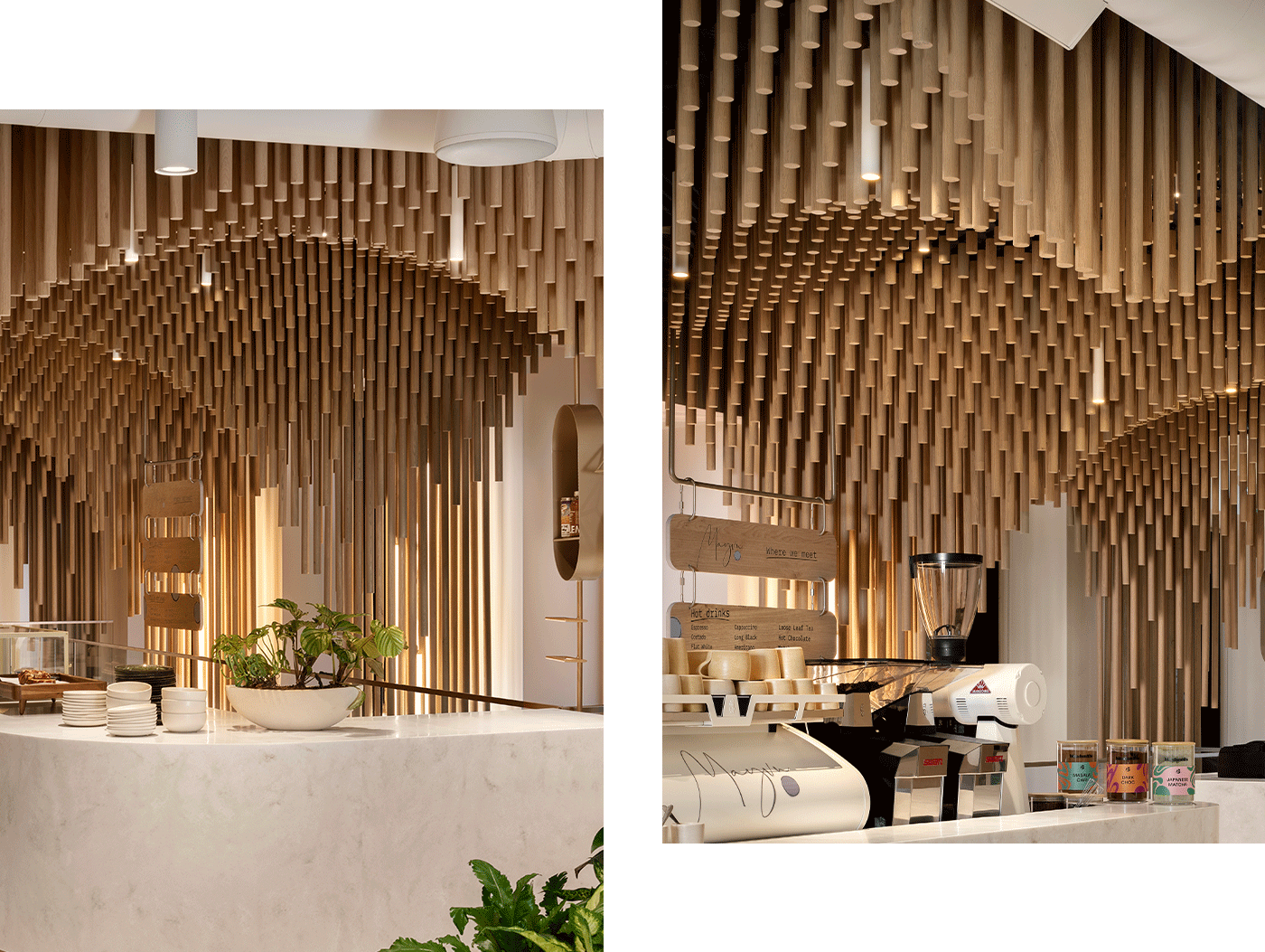 Details Sculptform Click-on Pixelated Ceiling Mayvn Cafe London 