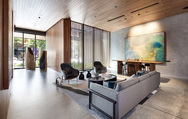 Upper House Foyer featuring Sculptform Screens and Tongue and Groove Cladding