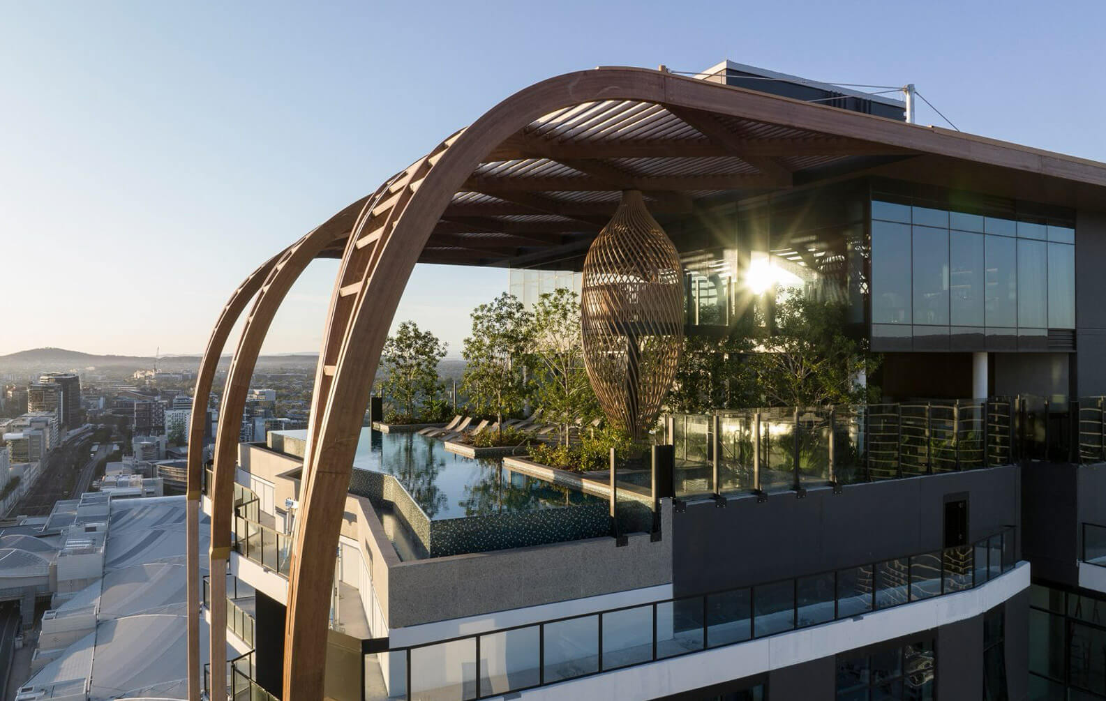 Sculptform Soffit blending out to the Sculptural Facade for rooftop pool on Upper House